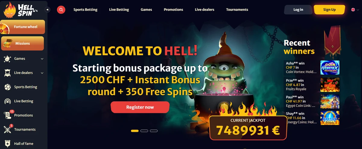 HellSpin – Website-Aufnahme aus dem bereitgestellten Material